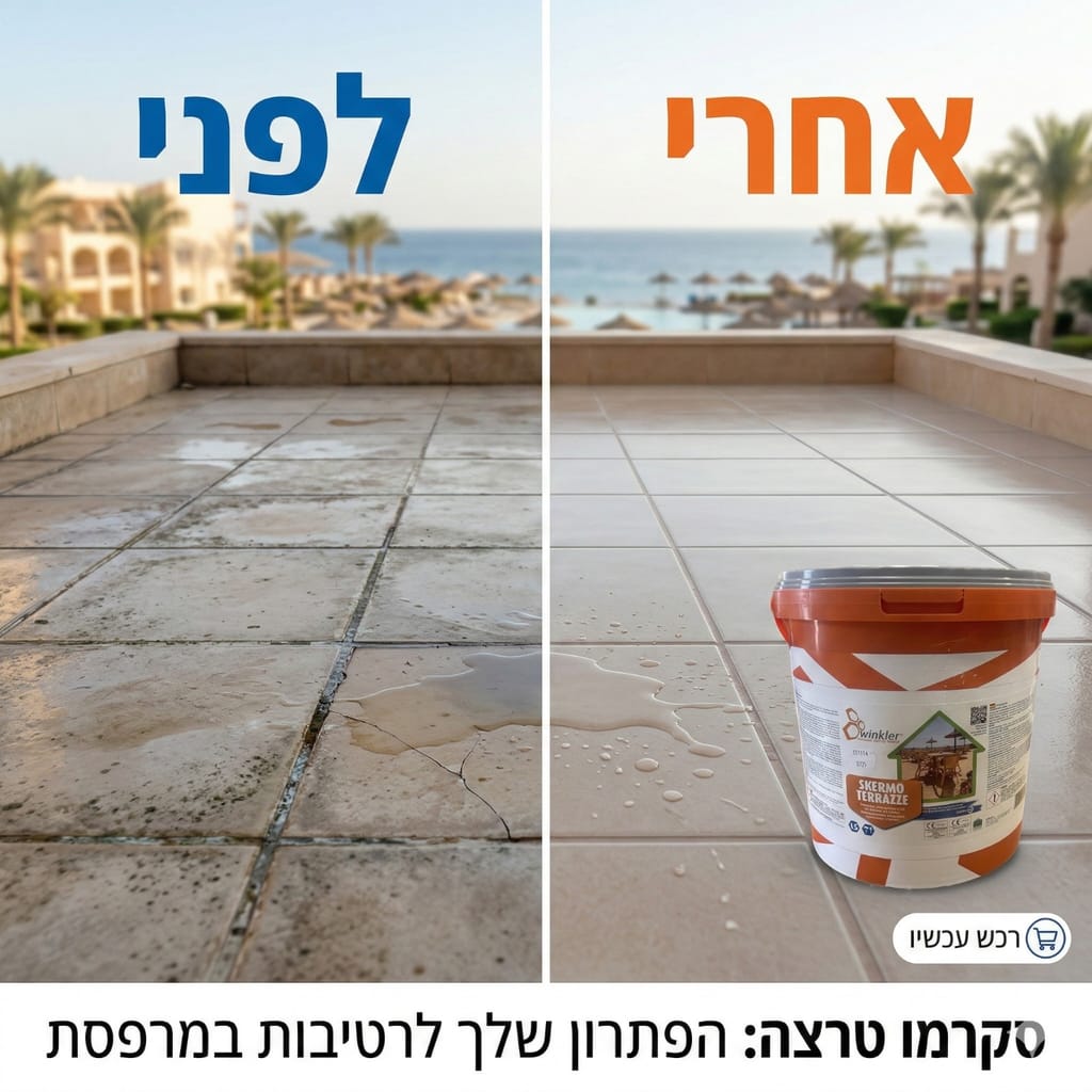 מרפסת לפני ואחרי טיפול באמצעות סקרמו טרצה SKERMO TERRAZZE